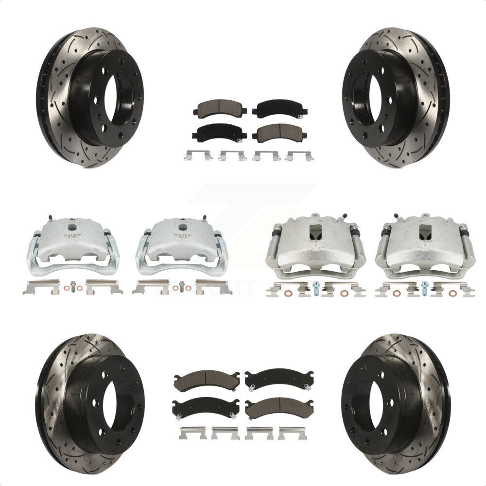 Front Rear Disc Brake Coated Caliper Drilled Slotted Rotors And Ceramic Pads Kit (10Pc) For Chevrolet Express 2500 GMC Savana KCD-100404C by Transit Auto