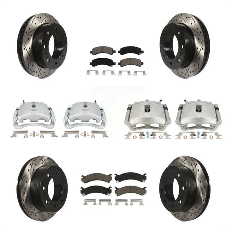 Front Rear Disc Brake Coated Caliper Drilled Slotted Rotors And Ceramic Pads Kit (10Pc) For Chevrolet Express 2500 GMC Savana KCD-100404C by Transit Auto