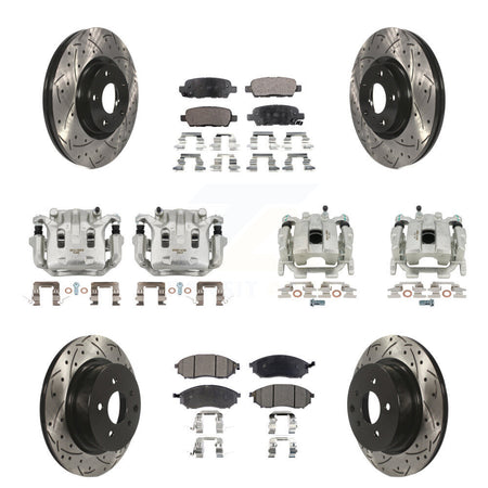 Front Rear Brake Caliper Drill Slot Rotors Semi-Metallic Pad Kit (10Pc) For INFINITI G37 KCD-100404P