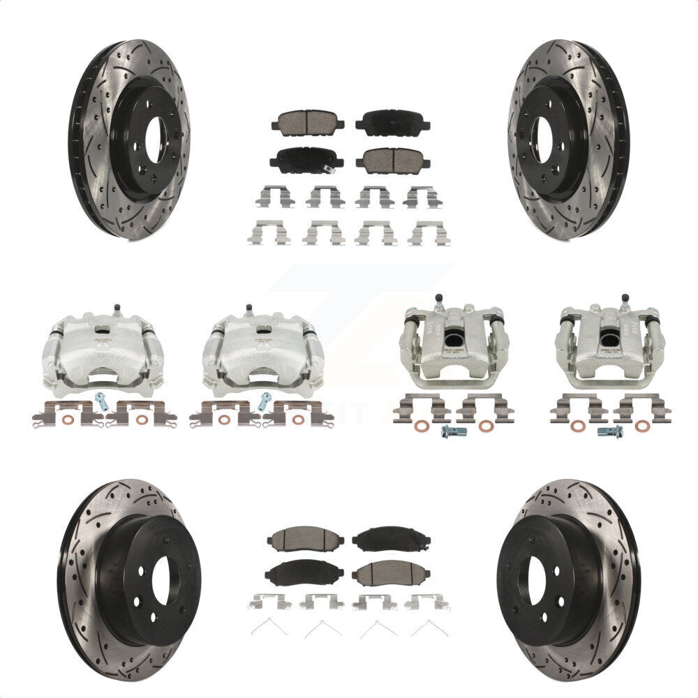 Front Rear Disc Brake Coated Caliper Drilled Slotted Rotors And Ceramic Pads Kit (10Pc) For 2015 Nissan LEAF Vehicles Manufactured In Japan KCD-100407C by Transit Auto