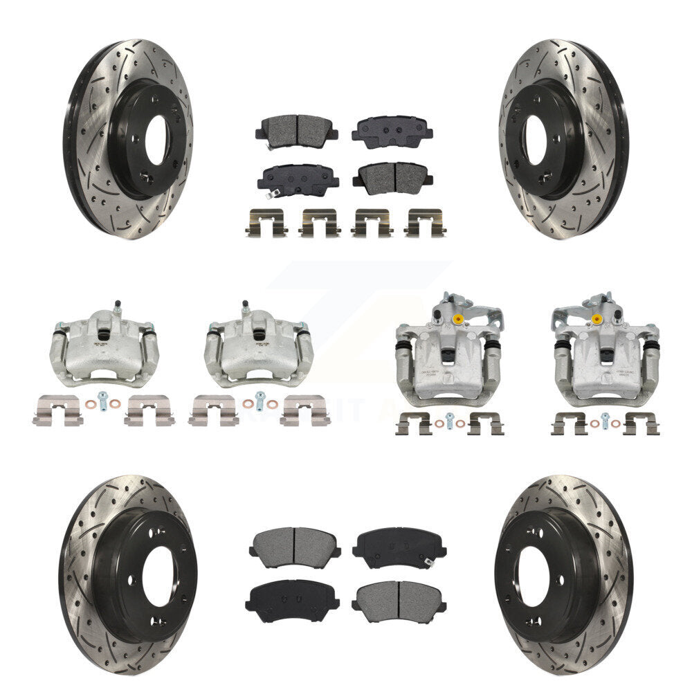 Front Rear Brake Caliper Drill Slot Rotors Semi-Metallic Pad Kit (10Pc) For Kia Forte GT KCD-100407S