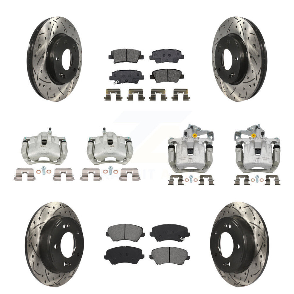 Front Rear Brake Caliper Drill Slot Rotors Semi-Metallic Pad Kit (10Pc) For Kia Forte GT KCD-100407S