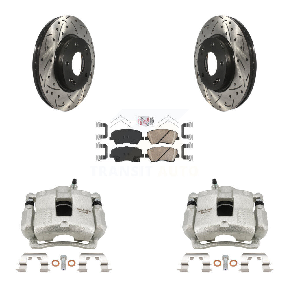 Front Disc Brake Coated Caliper Drill Slotted Rotors Ceramic Pad Kit For Hyundai Elantra KCD-100408N