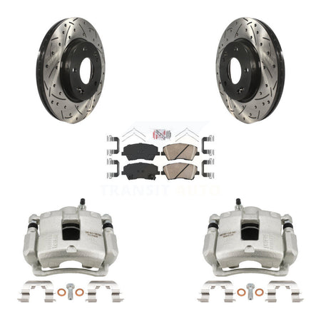 Front Disc Brake Coated Caliper Drill Slotted Rotors Ceramic Pad Kit For Hyundai Elantra KCD-100408N