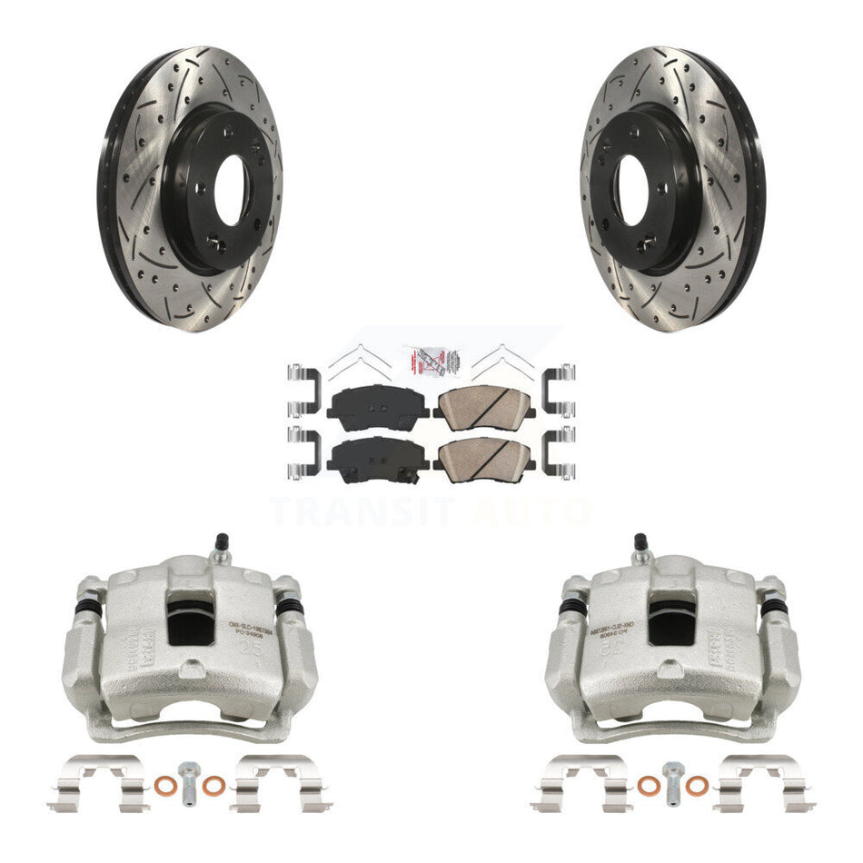 Front Disc Brake Coated Caliper Drill Slotted Rotors Ceramic Pad Kit For Hyundai Elantra KCD-100408N