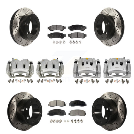 Front Rear Disc Brake Coated Caliper Drilled Slotted Rotors & Ceramic Pad Kit (10Pc) For KCD-100409T