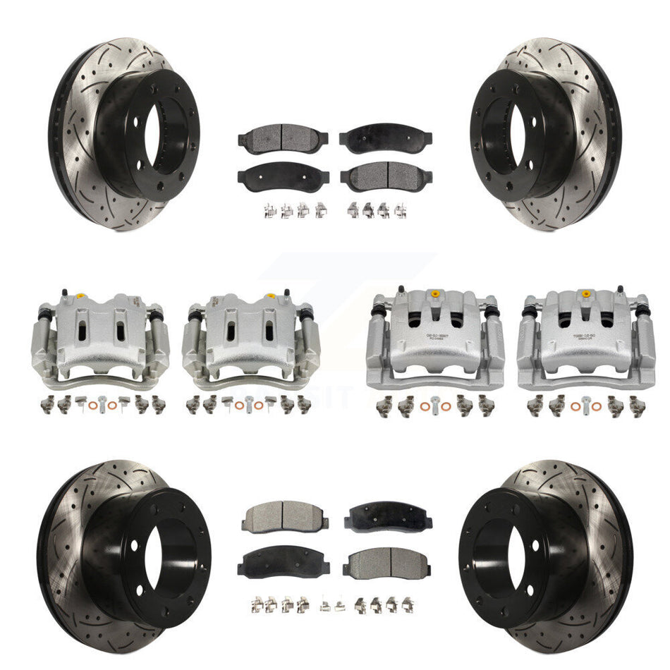 Front Rear Disc Brake Coated Caliper Drilled Slotted Rotors & Ceramic Pad Kit (10Pc) For KCD-100409T