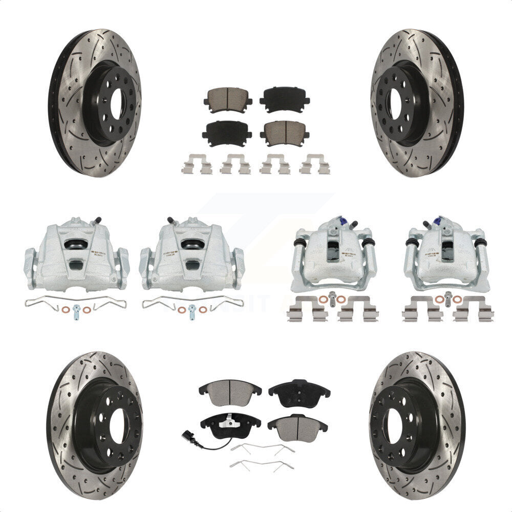 Front Rear Disc Brake Coated Caliper Drilled Slotted Rotors And Ceramic Pads Kit (10Pc) For 2009-2011 Volkswagen Tiguan KCD-100410C by Transit Auto