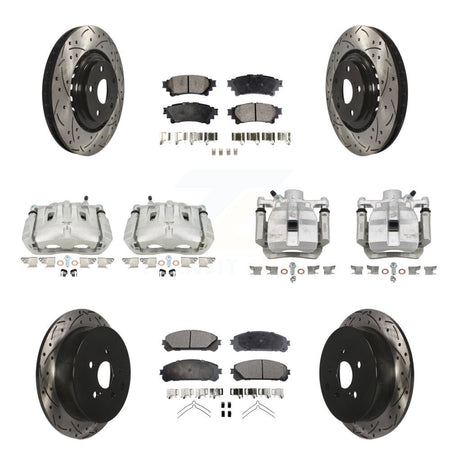 Front Rear Brake Caliper Drill Slot Rotor Ceramic Pad Kit (10Pc) For Toyota Sienna Lexus KCD-100410T