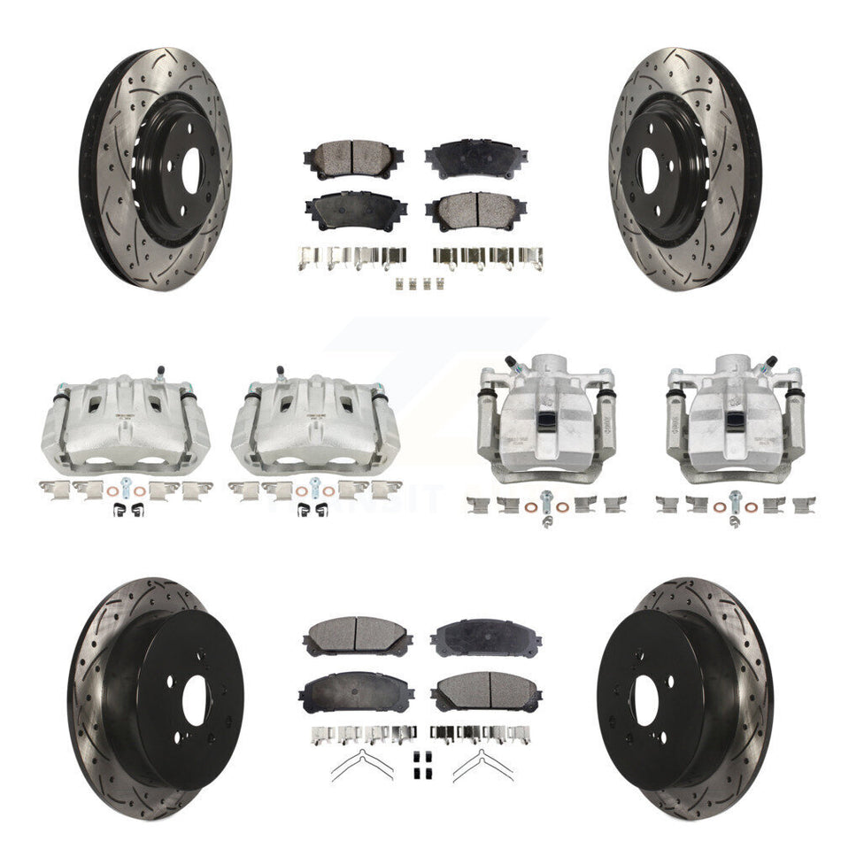 Front Rear Brake Caliper Drill Slot Rotor Ceramic Pad Kit (10Pc) For Toyota Sienna Lexus KCD-100410T