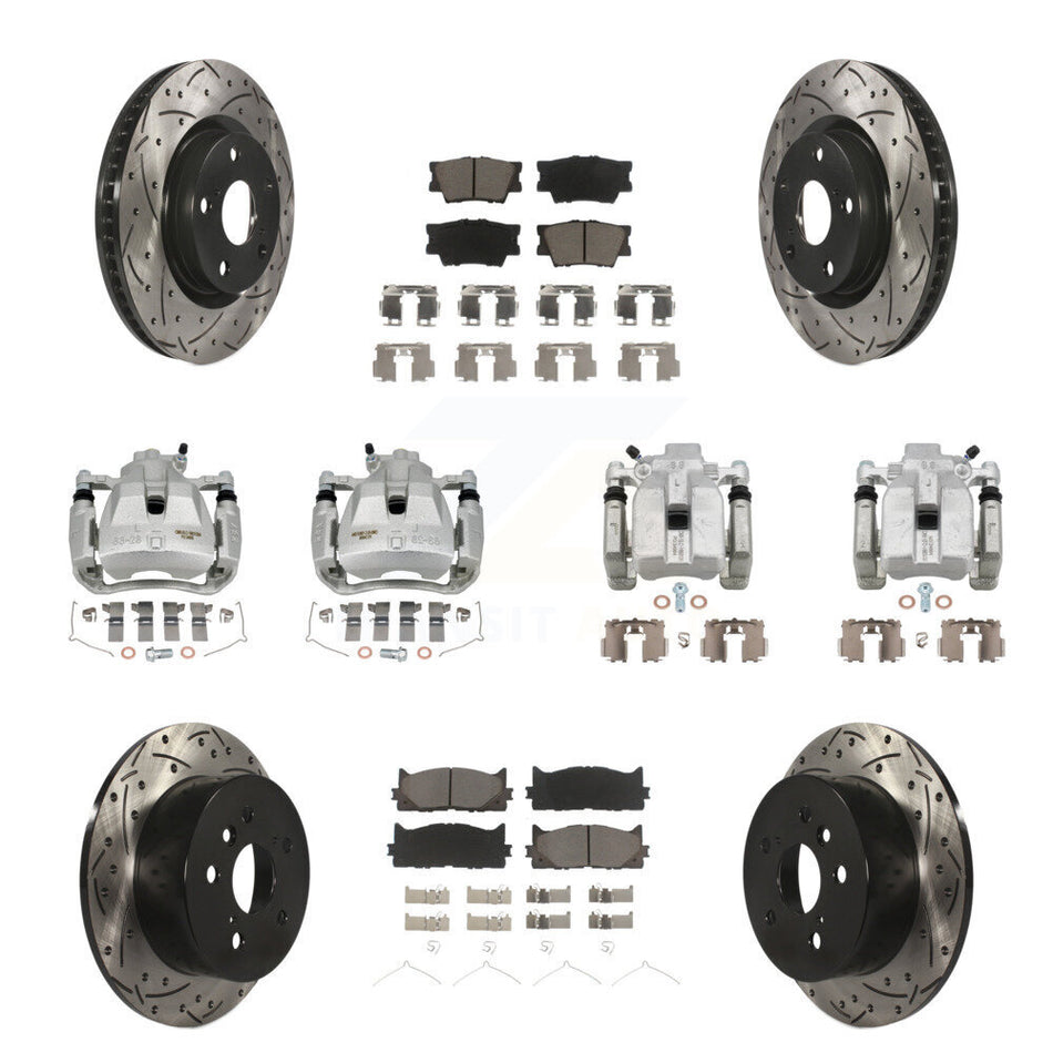 Front Rear Brake Caliper Drill Slot Rotors Ceramic Pad Kit (10Pc) For Toyota Camry Lexus KCD-100411C