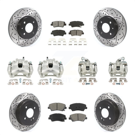 Front Rear Disc Brake Coated Caliper Drilled Slotted Rotors And Semi-Metallic Pads Kit (10Pc) For 2012-2016 Hyundai Accent KCD-100411S by Transit Auto