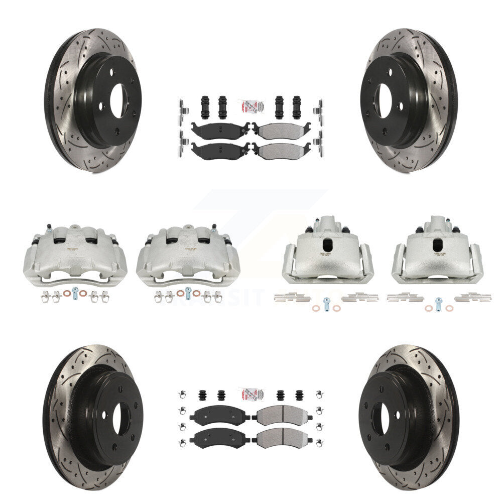 Front Rear Disc Brake Coated Caliper Drilled Slot Rotor Semi-Metallic Pad Kit (10Pc) For KCD-100412N