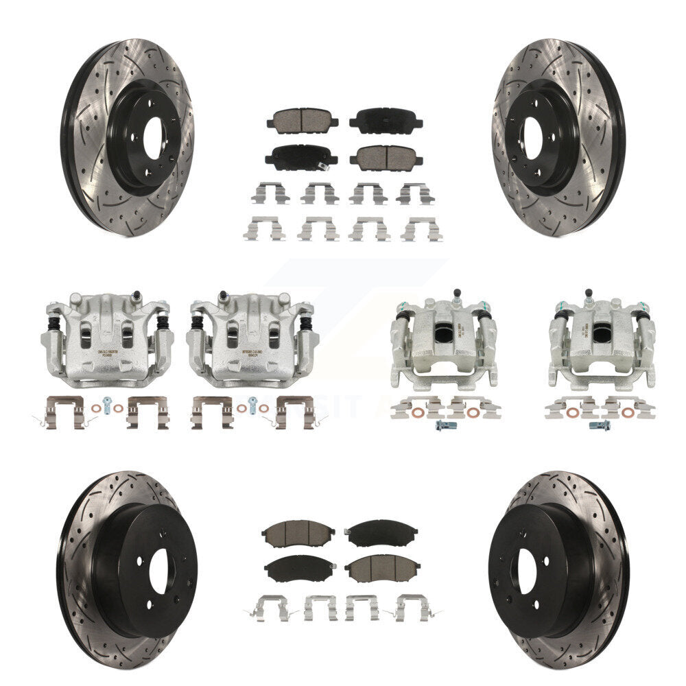 Front Rear Brake Caliper Drill Slot Rotors Ceramic Pad Kit (10Pc) For Nissan Murano QX70 KCD-100413C