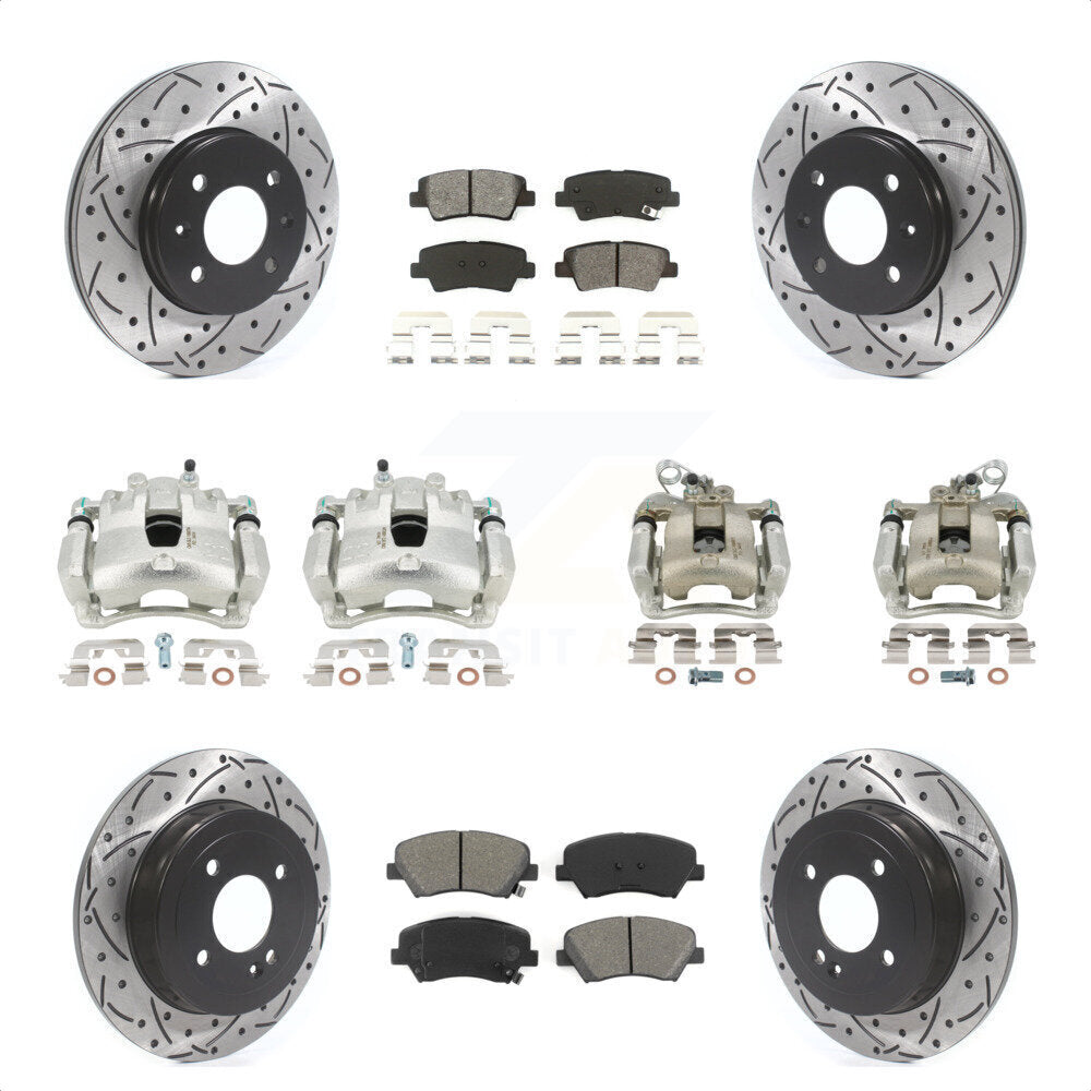 Front Rear Disc Brake Coated Caliper Drilled Slotted Rotors And Semi-Metallic Pads Kit (10Pc) For Kia Rio KCD-100413S by Transit Auto