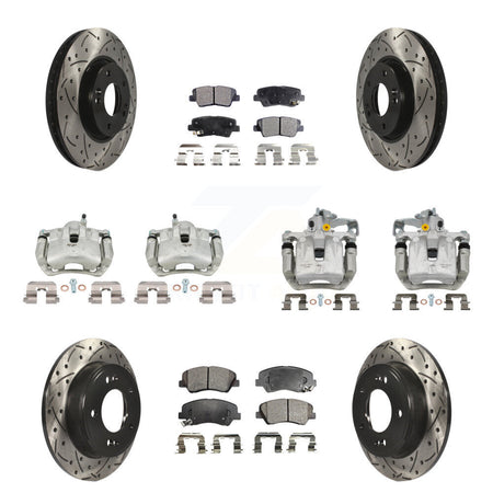 Front Rear Brake Caliper Drill Slotted Rotors Semi-Metallic Pad Kit (10Pc) For Kia Forte KCD-100414P