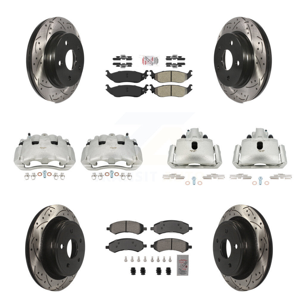 Front Rear Disc Brake Coated Caliper Drilled Slot Rotor Semi-Metallic Pad Kit (10Pc) For KCD-100415N