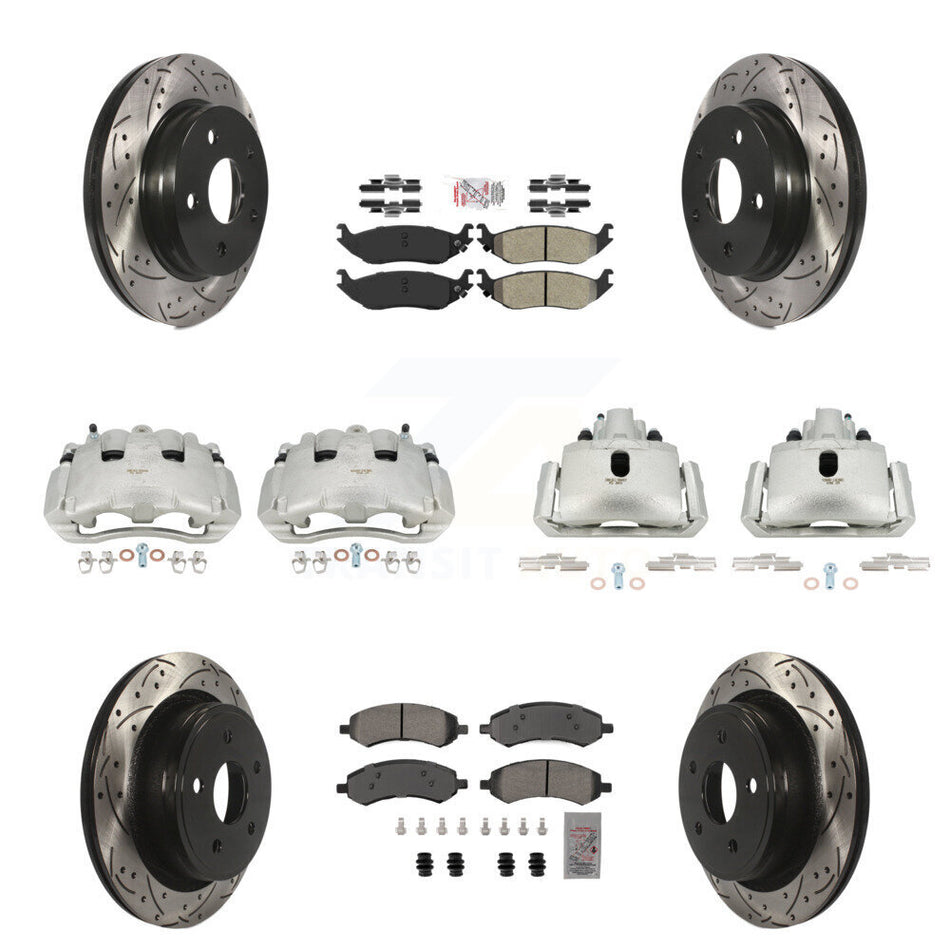 Front Rear Disc Brake Coated Caliper Drilled Slot Rotor Semi-Metallic Pad Kit (10Pc) For KCD-100415N