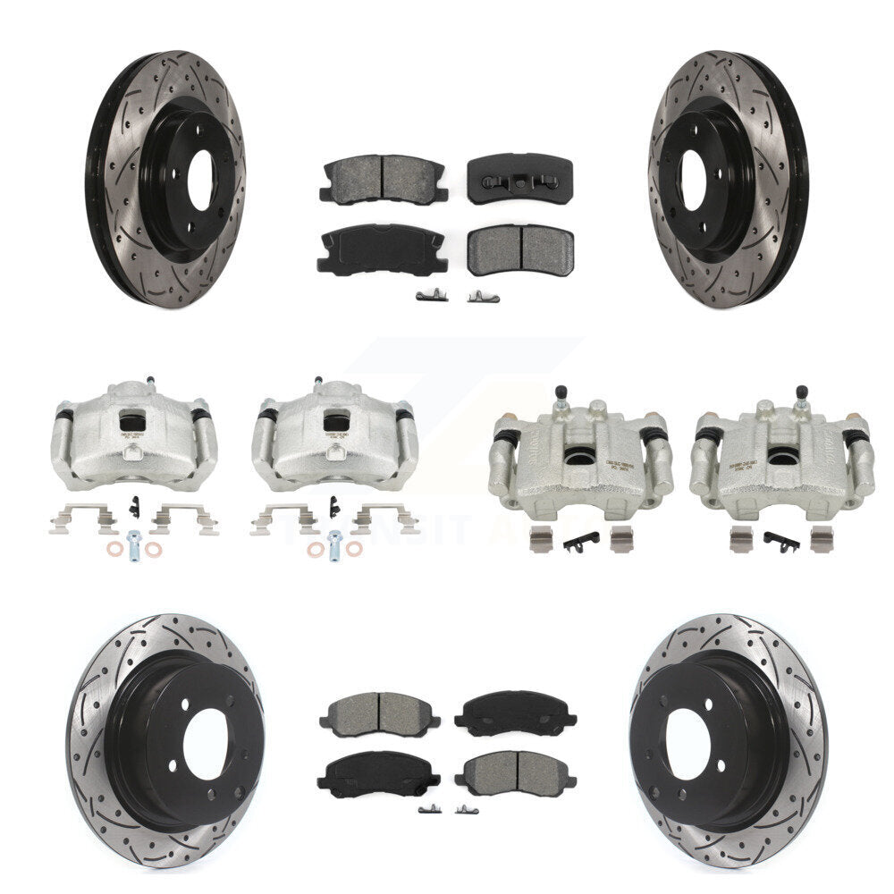 Front Rear Brake Caliper Drill Slot Rotors Semi-Metallic Pad Kit (10Pc) For Jeep Patriot KCD-100415S