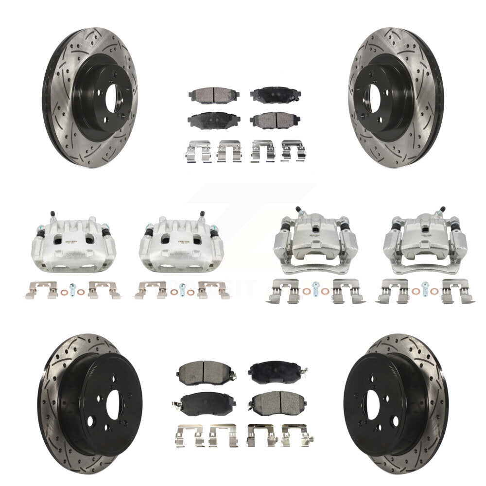 Front Rear Brake Coat Caliper Drill Slot Rotor Ceramic Pad Kit (10Pc) For Subaru Impreza KCD-100415T