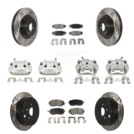Front Rear Brake Coat Caliper Drill Slot Rotor Ceramic Pad Kit (10Pc) For Subaru Impreza KCD-100415T