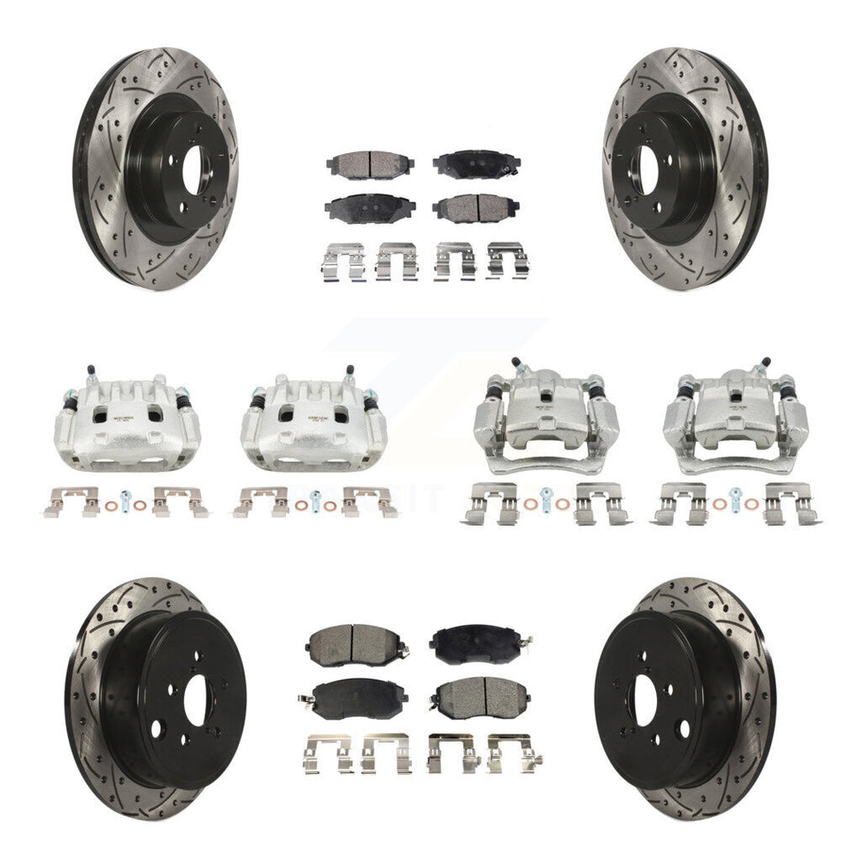 Front Rear Brake Coat Caliper Drill Slot Rotor Ceramic Pad Kit (10Pc) For Subaru Impreza KCD-100415T