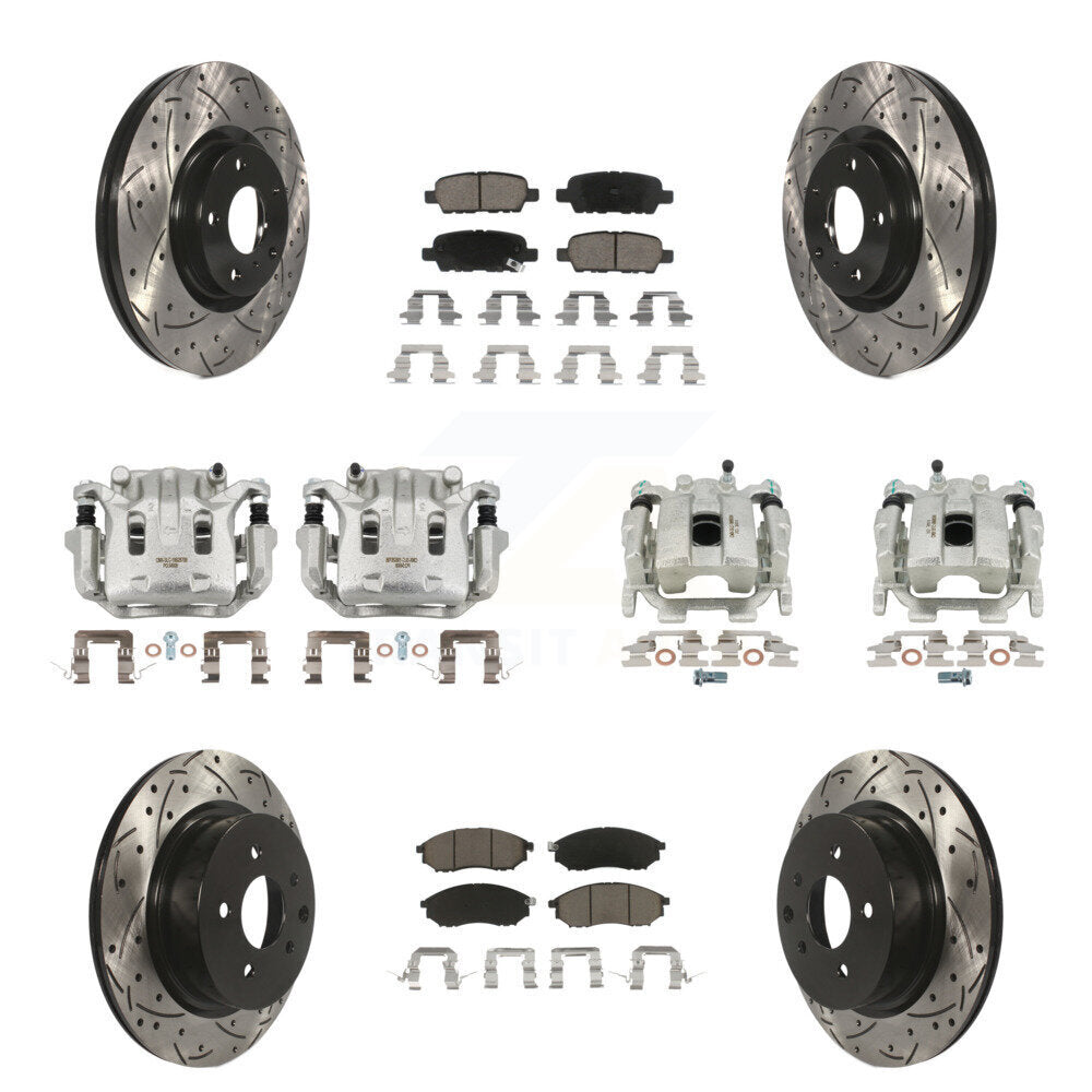 Front Rear Brake Caliper Drilled Slot Rotor Ceramic Pad Kit (10Pc) For INFINITI G37 QX50 KCD-100416C