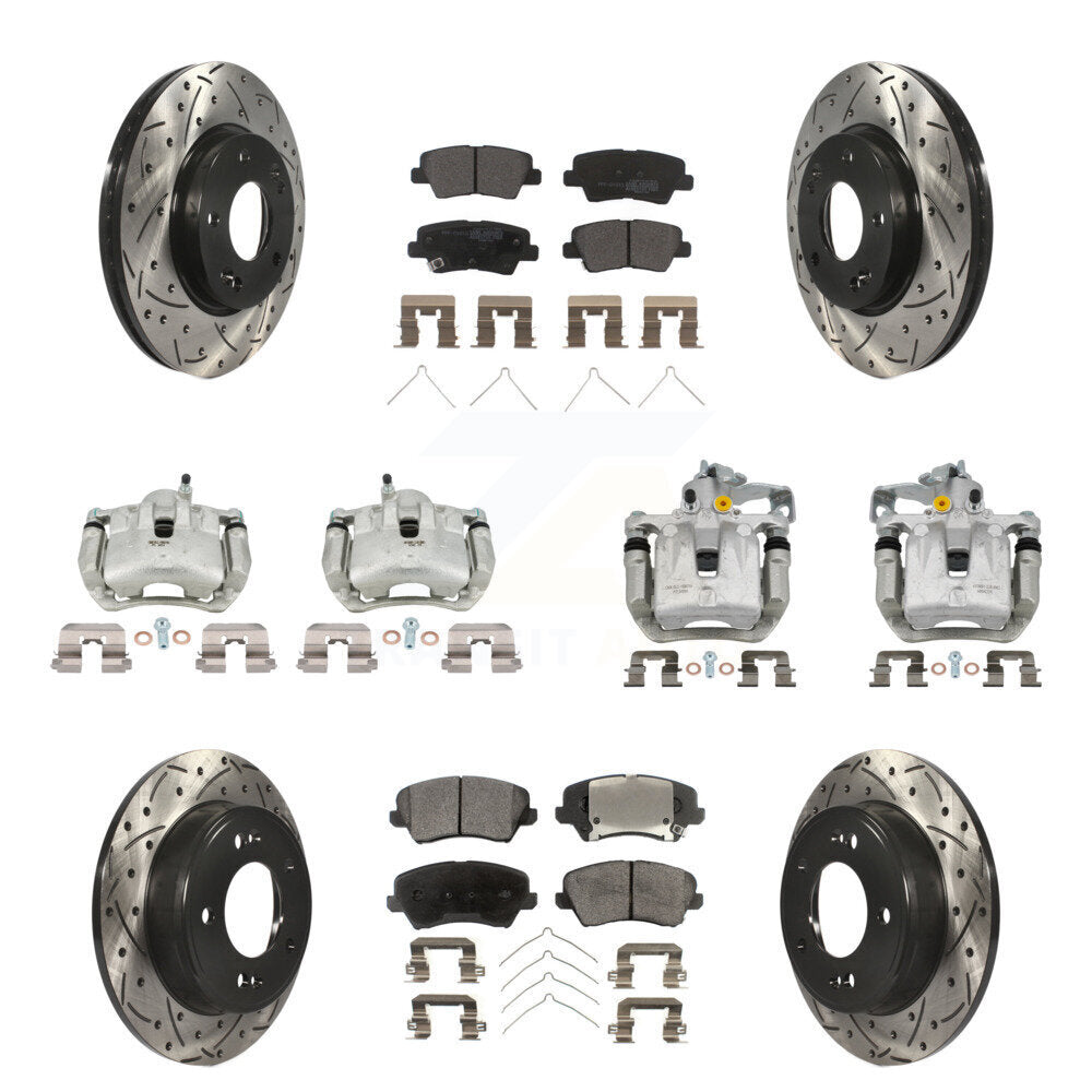 Front Rear Brake Caliper Drill Slot Rotors Semi-Metallic Pad Kit (10Pc) For Kia Forte GT KCD-100416P