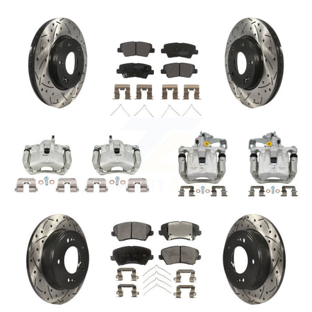 Front Rear Brake Caliper Drill Slot Rotors Semi-Metallic Pad Kit (10Pc) For Kia Forte GT KCD-100416P