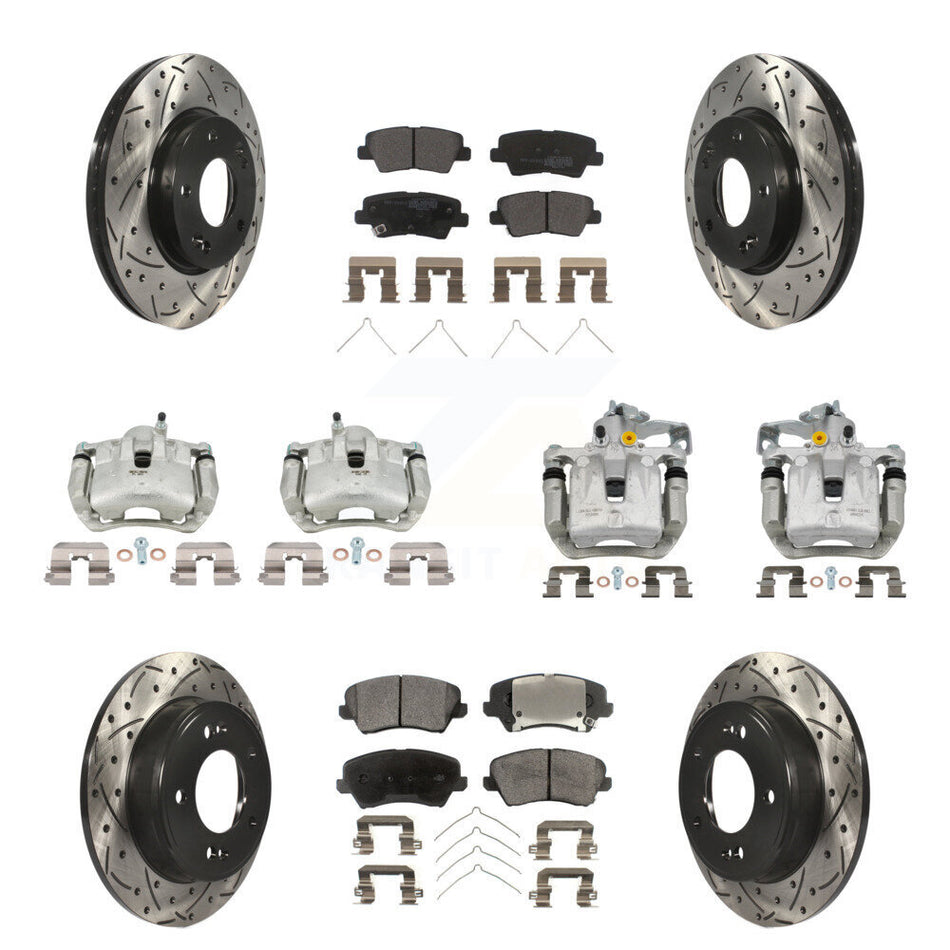 Front Rear Brake Caliper Drill Slot Rotors Semi-Metallic Pad Kit (10Pc) For Kia Forte GT KCD-100416P