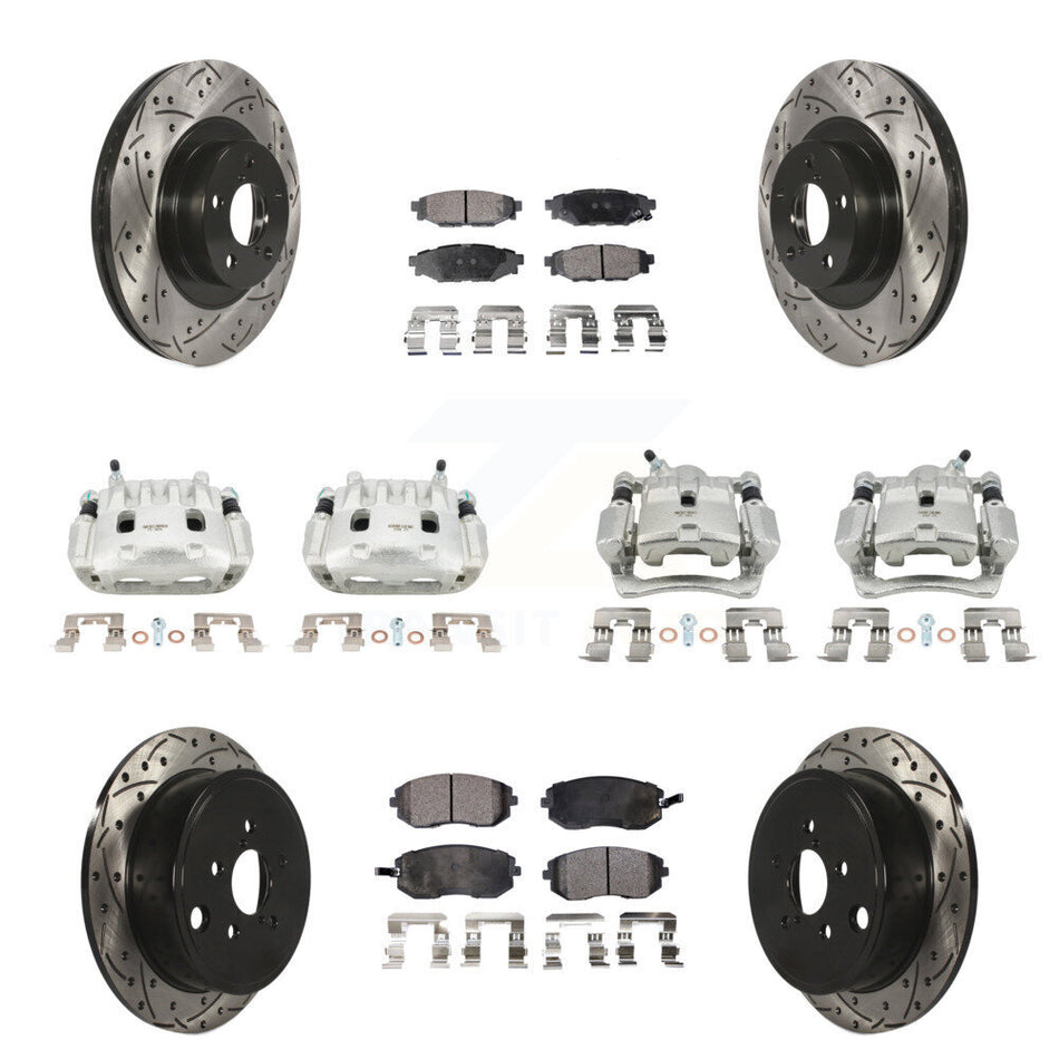 Front Rear Brake Caliper Drill Slot Rotors Ceramic Pad Kit (10Pc) For Subaru Impreza WRX KCD-100416T