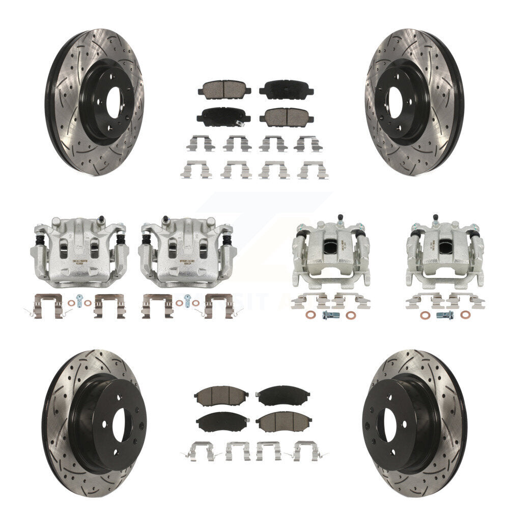 Front Rear Brake Caliper Drill Slot Rotor Ceramic Pad Kit (10Pc) For 08-12 INFINITI EX35 KCD-100417C