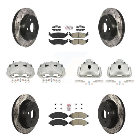 Front Rear Disc Brake Coated Caliper Drilled Slot Rotor Semi-Metallic Pad Kit (10Pc) For KCD-100417N