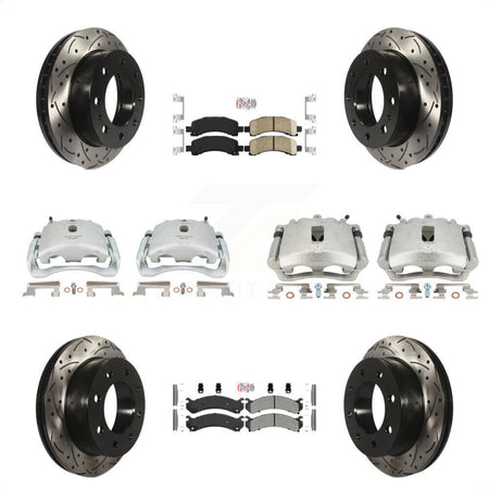 Front Rear Disc Brake Coated Caliper Drilled Slotted Rotors And PADSMATERIAL Pads Kit (10Pc) For Chevrolet Express 2500 GMC Savana KCD-100418N by Transit Auto