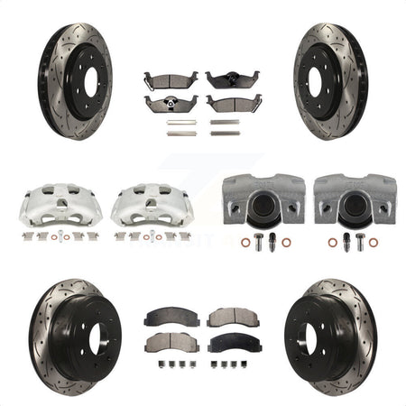 Front Rear Disc Brake Coated Caliper Drilled Slotted Rotors And Ceramic Pads Kit (10Pc) For 2010-2011 Ford F-150 With 7 Lug Wheels KCD-100418T by Transit Auto