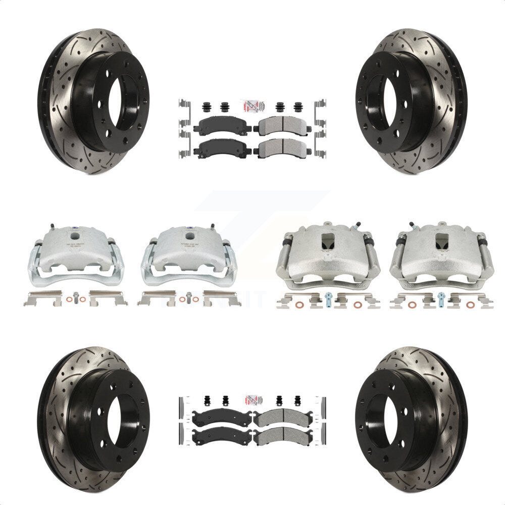 Front Rear Disc Brake Coated Caliper Drilled Slotted Rotors And Semi-Metallic Pads Kit (10Pc) For Chevrolet Express 2500 GMC Savana KCD-100419N by Transit Auto