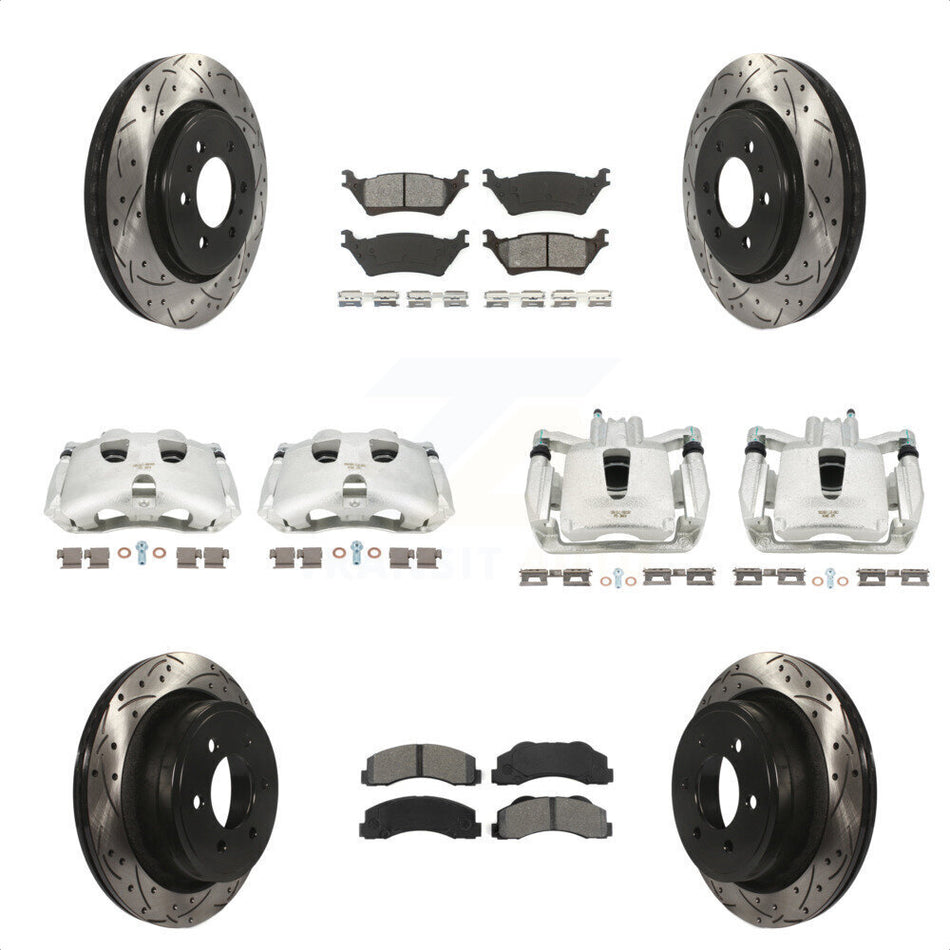 Front Rear Disc Brake Coated Caliper Drilled Slotted Rotors And Semi-Metallic Pads Kit (10Pc) For Ford F-150 KCD-100419S by Transit Auto