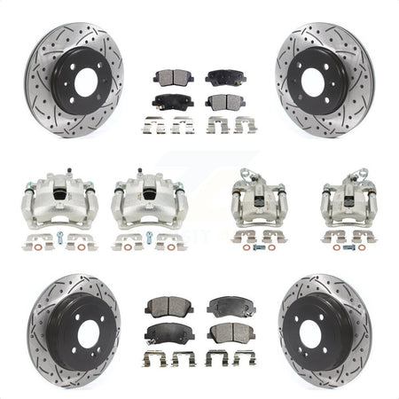 Front Rear Disc Brake Coated Caliper Drilled Slotted Rotors And Ceramic Pads Kit (10Pc) For 2012-2016 Hyundai Accent KCD-100419T by Transit Auto