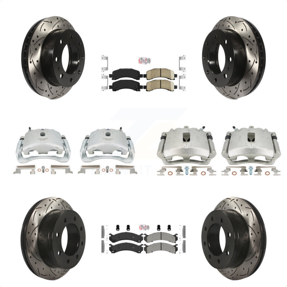 Front Rear Disc Brake Coated Caliper Drilled Slotted Rotors And PADSMATERIAL Pads Kit (10Pc) For Chevrolet Express 2500 GMC Savana KCD-100420N by Transit Auto