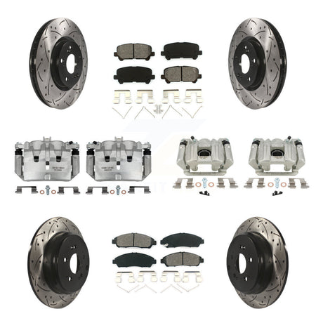 Front Rear Brake Caliper Drill Slot Rotor Semi-Metallic Pad Kit (10Pc) For Acura MDX ZDX KCD-100420S