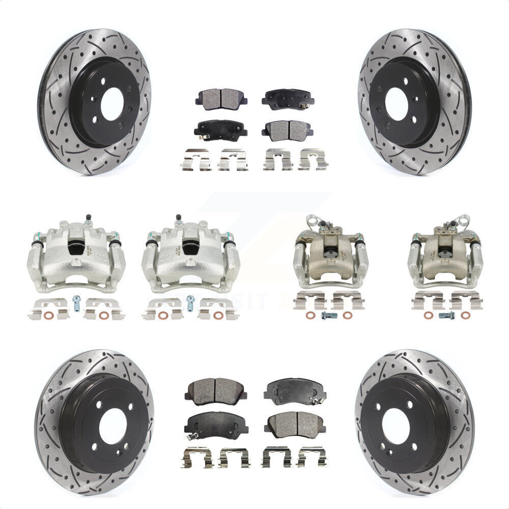 Front Rear Disc Brake Coated Caliper Drilled Slotted Rotors And Ceramic Pads Kit (10Pc) For Kia Rio KCD-100420T by Transit Auto