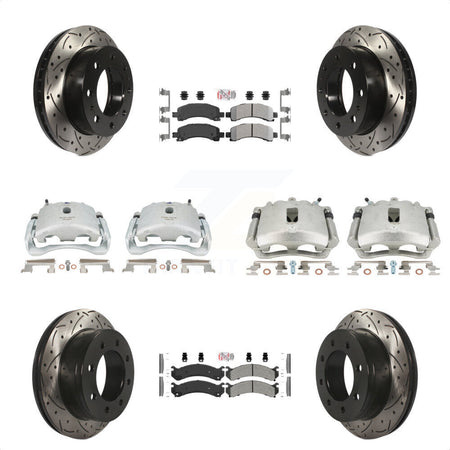 Front Rear Disc Brake Coated Caliper Drilled Slotted Rotors And Semi-Metallic Pads Kit (10Pc) For Chevrolet Express 2500 GMC Savana KCD-100421N by Transit Auto