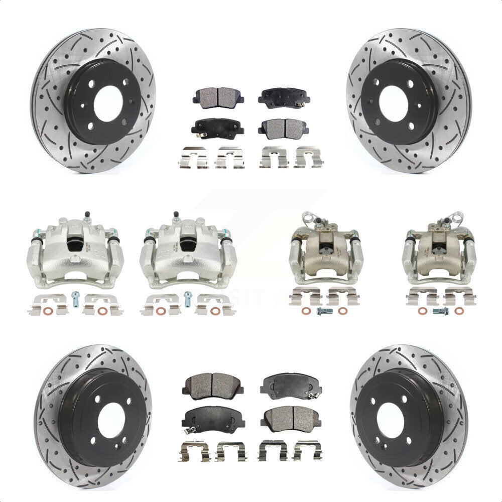 Front Rear Disc Brake Coated Caliper Drilled Slotted Rotors And Ceramic Pads Kit (10Pc) For Kia Rio KCD-100421T by Transit Auto