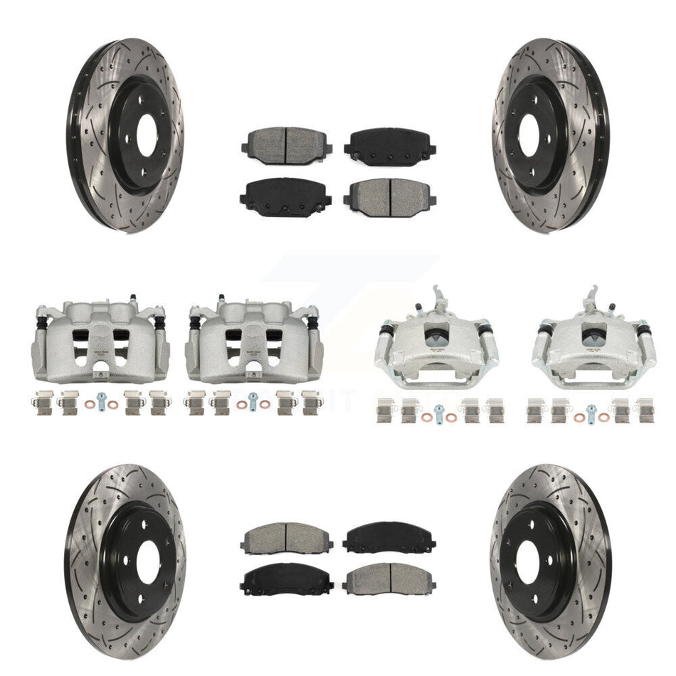 Front Rear Brake Caliper Drill Slot Rotor Semi-Metallic Pad Kit (10Pc) For Dodge Journey KCD-100422S