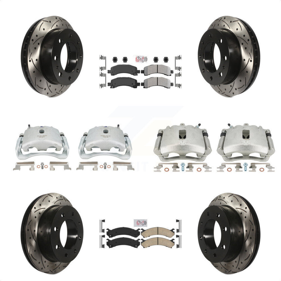 Front Rear Disc Brake Coated Caliper Drilled Slotted Rotors And PADSMATERIAL Pads Kit (10Pc) For Chevrolet Express 2500 GMC Savana KCD-100423N by Transit Auto