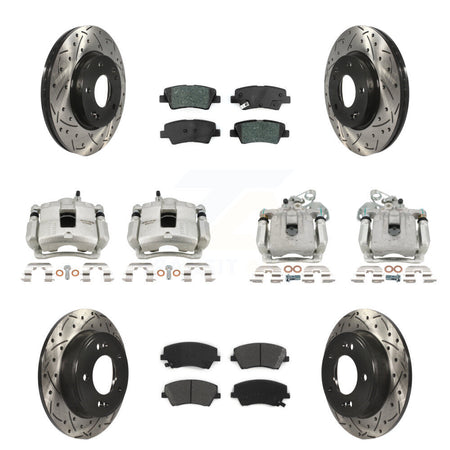 Front Rear Disc Brake Coated Caliper Drilled Slot Rotor Semi-Metallic Pad Kit (10Pc) For KCD-100423S