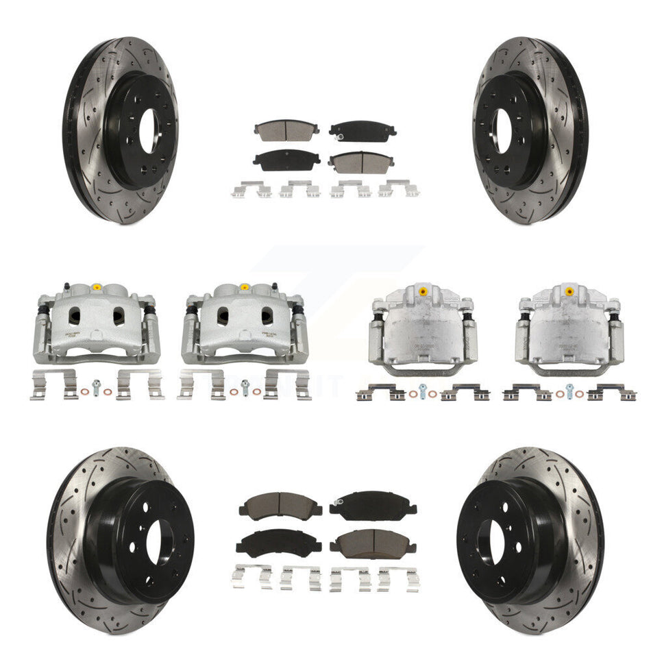 Front Rear Brake Caliper Drill Slot Rotor Ceramic Pad Kit (10Pc) For Chevrolet Silverado KCD-100424C