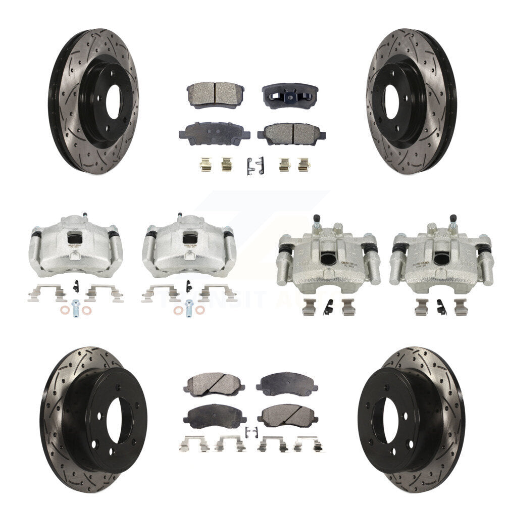 Front Rear Brake Caliper Drill Slot Rotors Semi-Metallic Pad Kit (10Pc) For Jeep Patriot KCD-100424P
