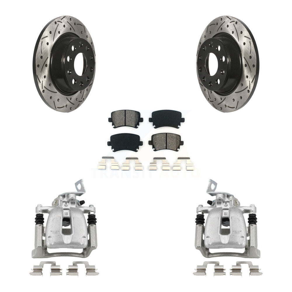 Rear Brake Coat Caliper Drill Slot Rotors Semi-Metallic Pad Kit For Volkswagen CC Passat KCD-100424S