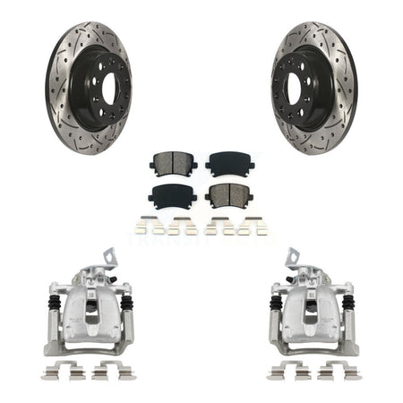 Rear Brake Coat Caliper Drill Slot Rotors Semi-Metallic Pad Kit For Volkswagen CC Passat KCD-100424S